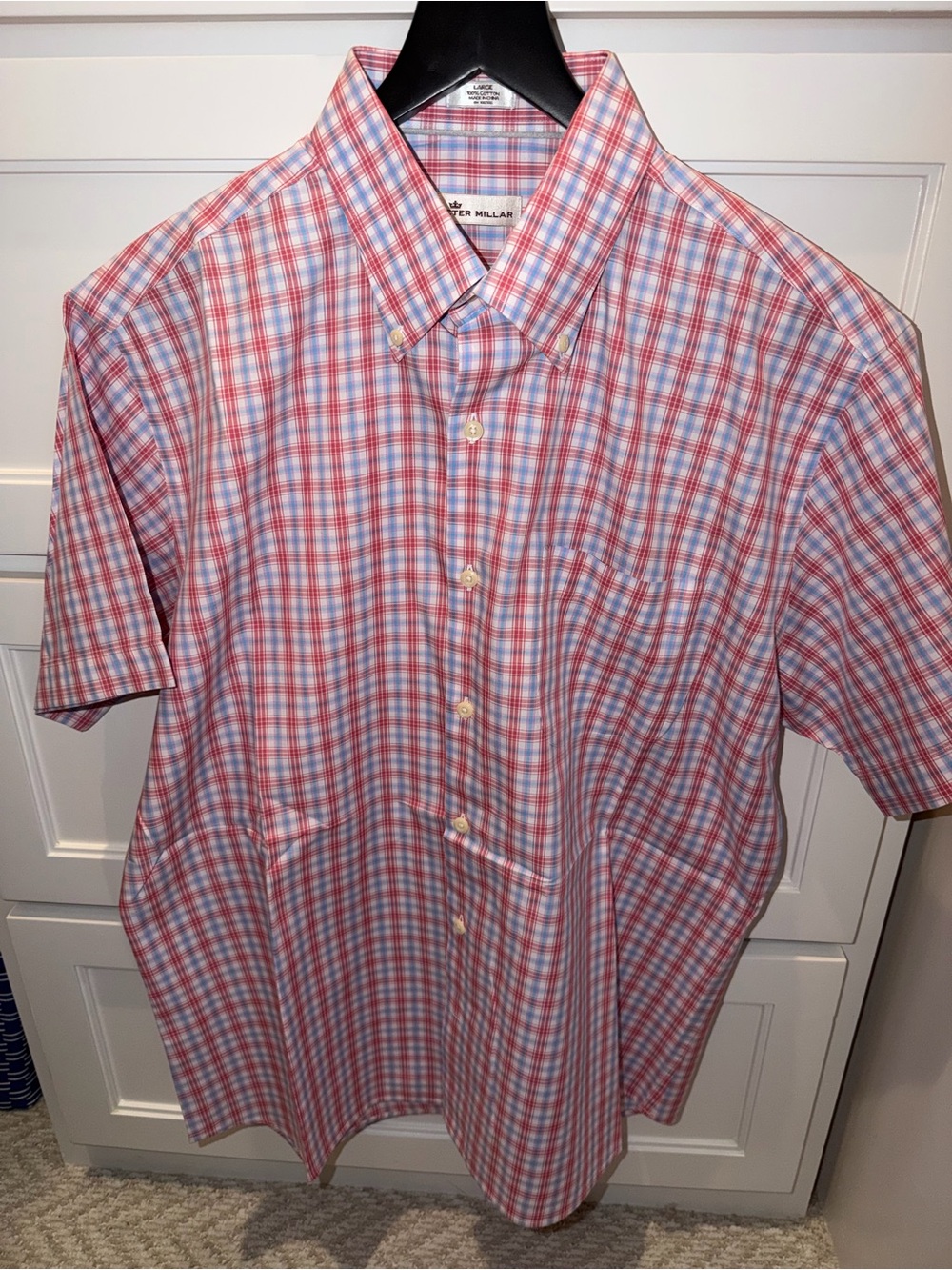 Peter Millar Short Sleeve 100% Cotton Button Up Button Down Plaid Shirt Large - Picture 1 of 4